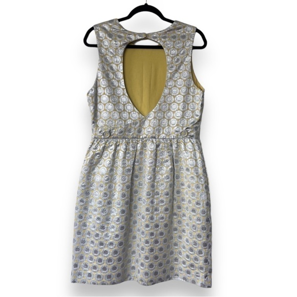 Raoul Metallic Silver/Yellow Medallion Sleeveless Fit & Flare Cocktail Dress - Picture 6 of 11